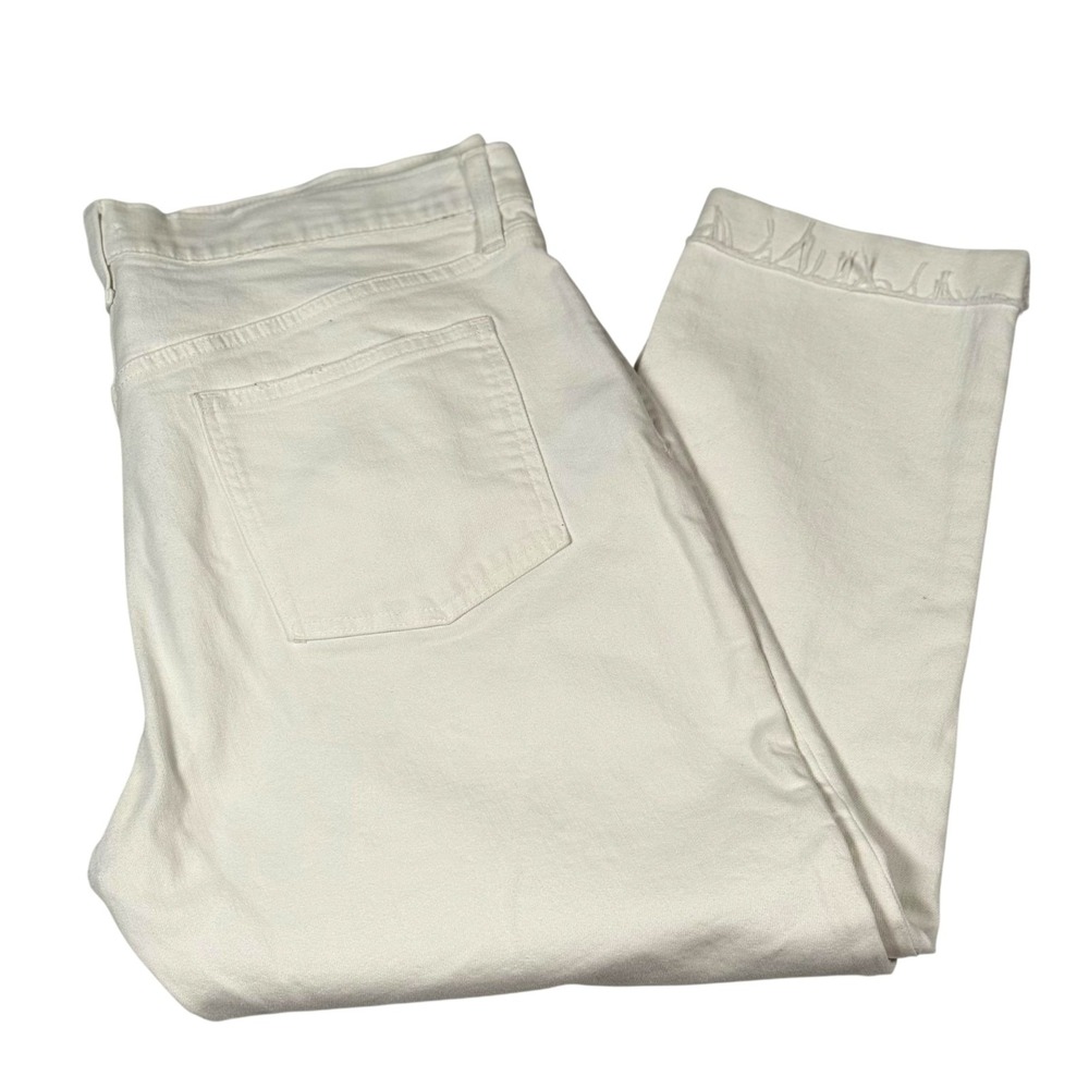 Gap Jeans Womens 33 White Girlfriend Mid Rise Ankle Raw Hem Cropped Denim